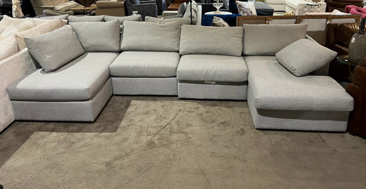 Bassett Fog Gray Fabric "Beckham" Double Chaise Sofa