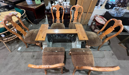 Thomasville Stone Base Dining Table & 6 Cheetah Print Fabric Chairs