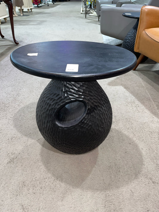 Black Carved Oval Side Table