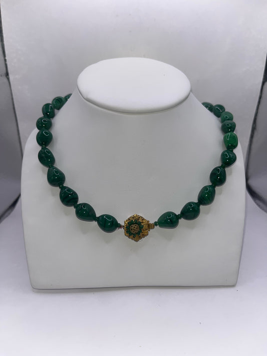 Miriam Haskell Malacite Bead Necklace