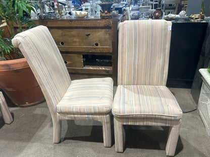 Pastel Strip Blue & Pink Dining Chair Button Tuft Seat