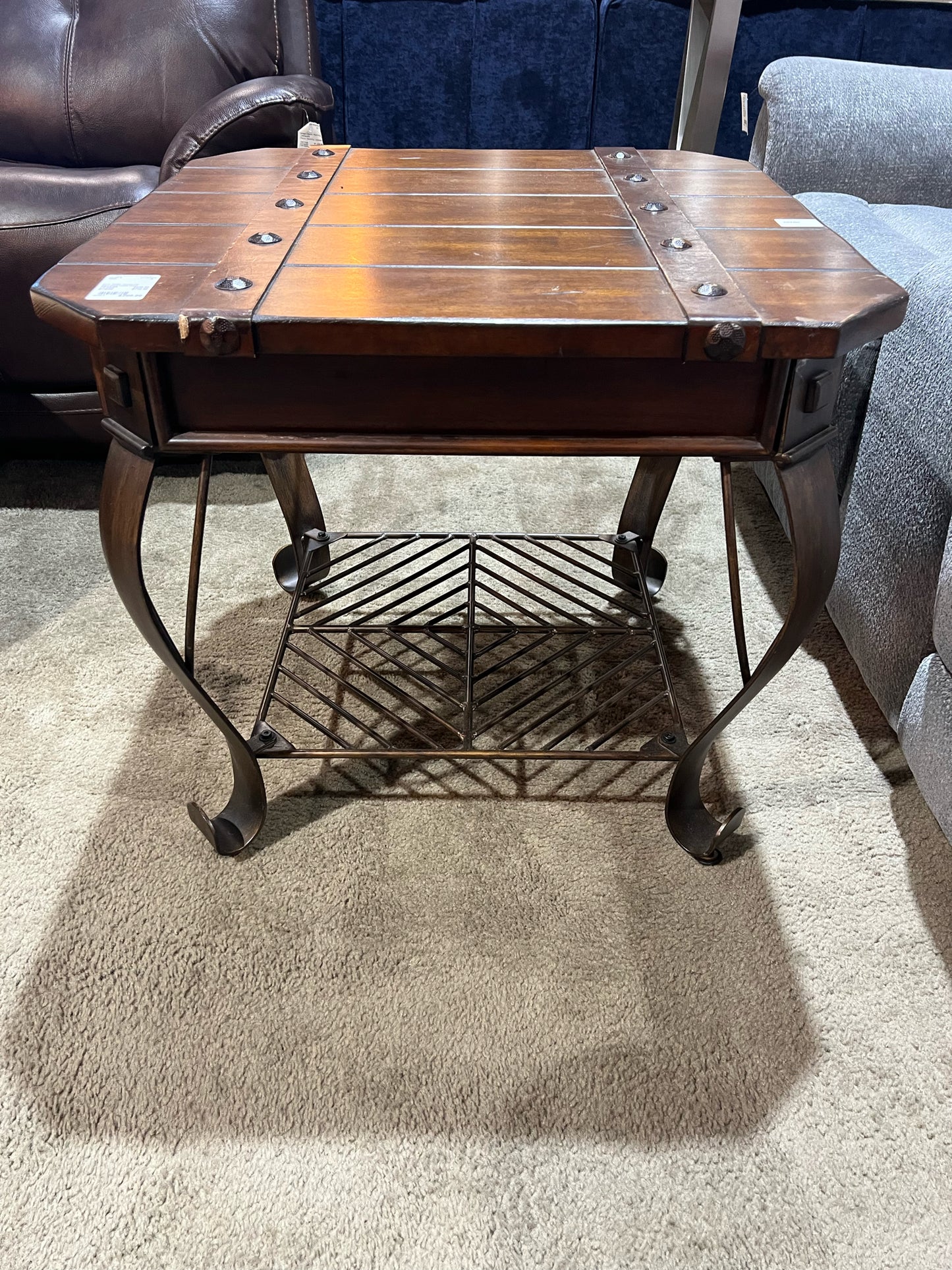 Metal Base & Wood Top End Table