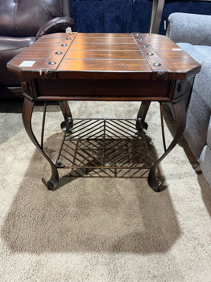 Metal Base & Wood Top End Table