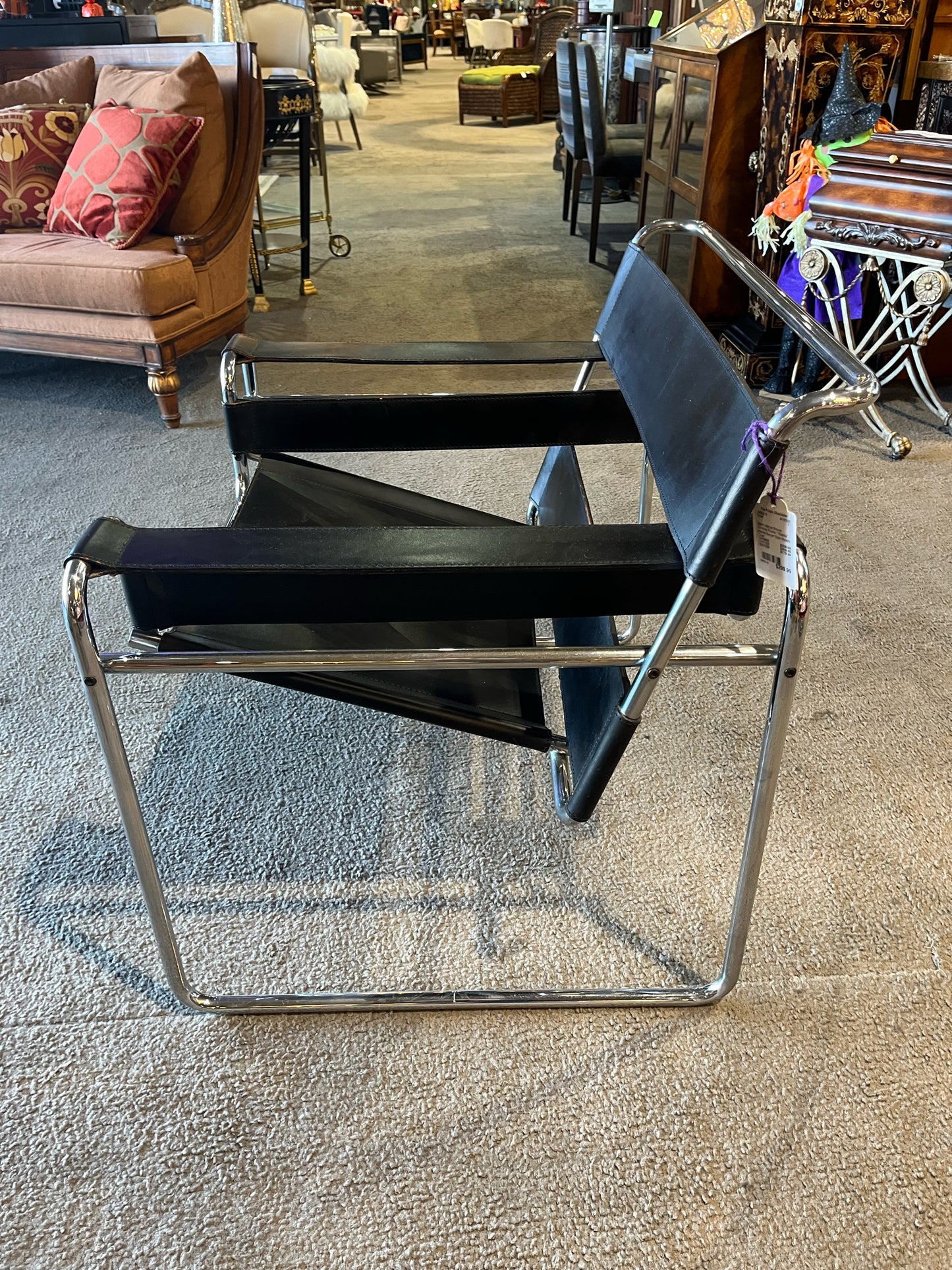 Black Leather & Chrome Frame Marcel Breuer Style Wassily Chair