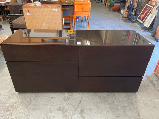 Leggero Brown Dresser with 6 Drawers & Glass top