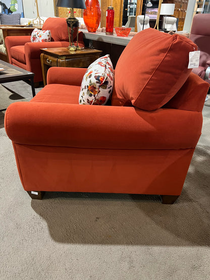 Bassett Rust Fabric Club Chair & Custom Floral Pillow