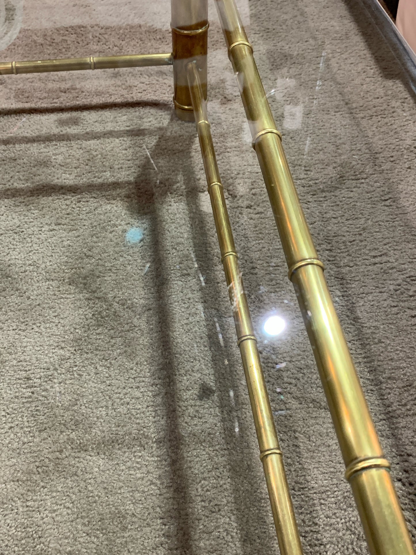Mastercraft MCM Faux Bamboo Brass &amp; Glass Top Coffee Table