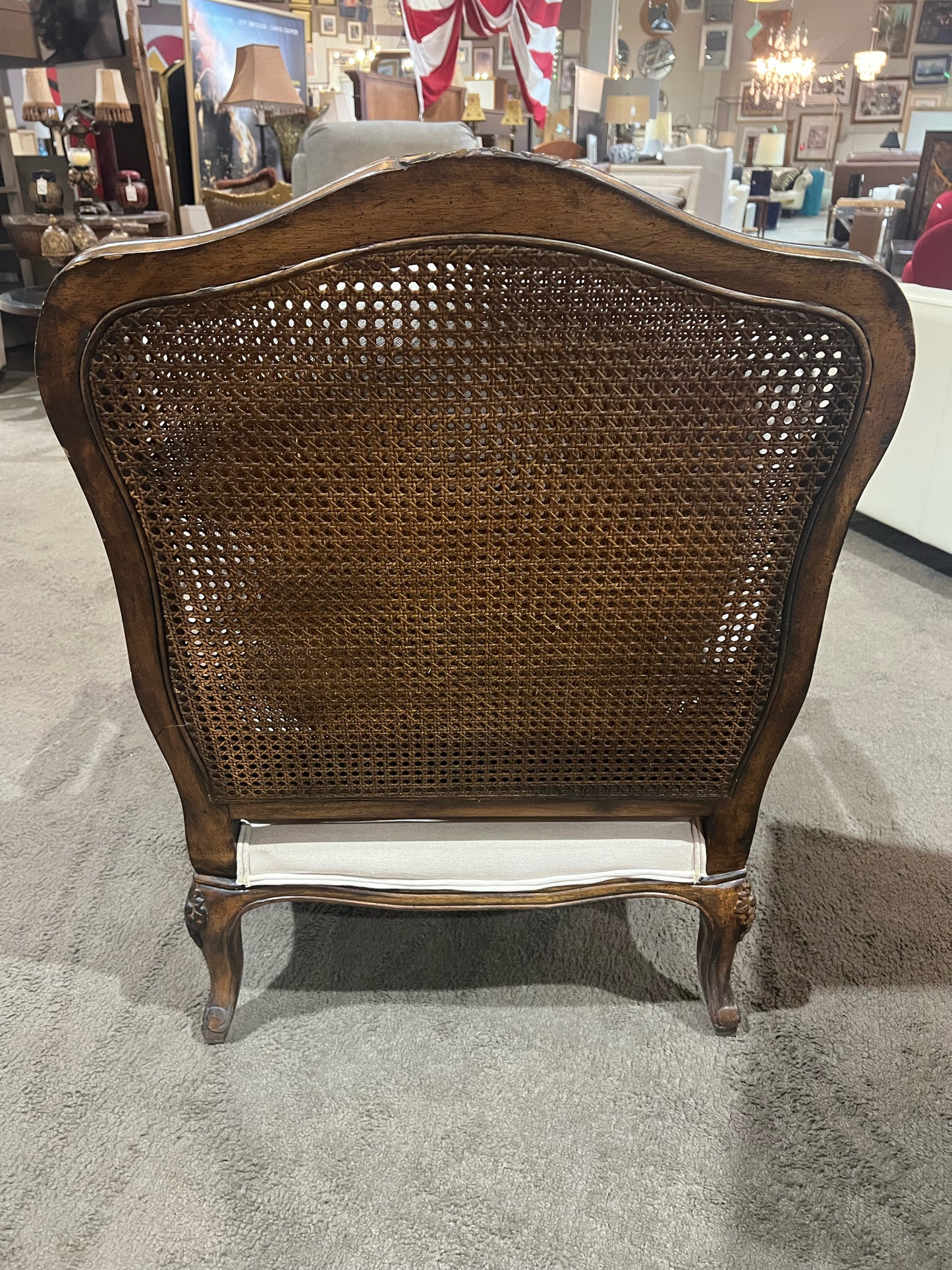 White Fabric & Dark Wood Frame Bergère Chair