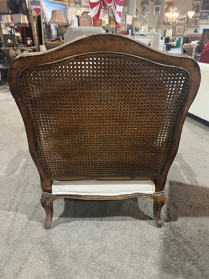 White Fabric & Dark Wood Frame Bergère Chair