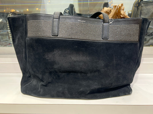 Saint Laurent Silver Studded Black Suede Tote