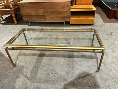 Ethan Allen Gold Glass Top & Metal Frame Coffee Table