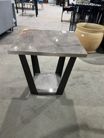 Black Metal & Faux Stone End Table