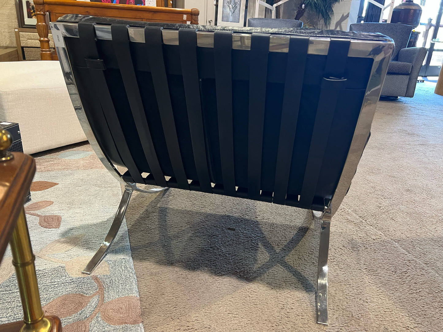 Black Leather & Stainless Steel Barcelona Style Chair