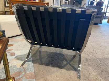 Black Leather & Stainless Steel Barcelona Style Chair