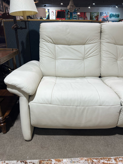 Ekornes Cream 2 Seat Leather  "Hidden Switch" Electric Recliner Sofa