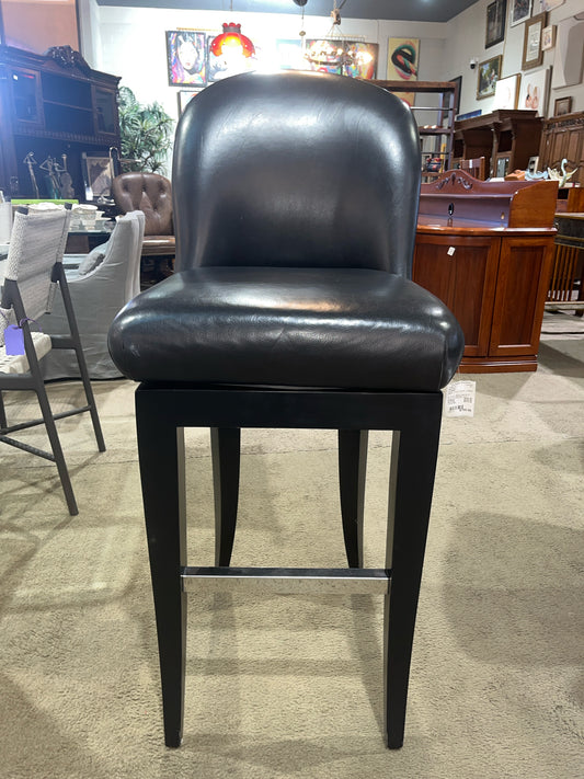A. Rudin Black Leather & Wood Frame Bar Stool