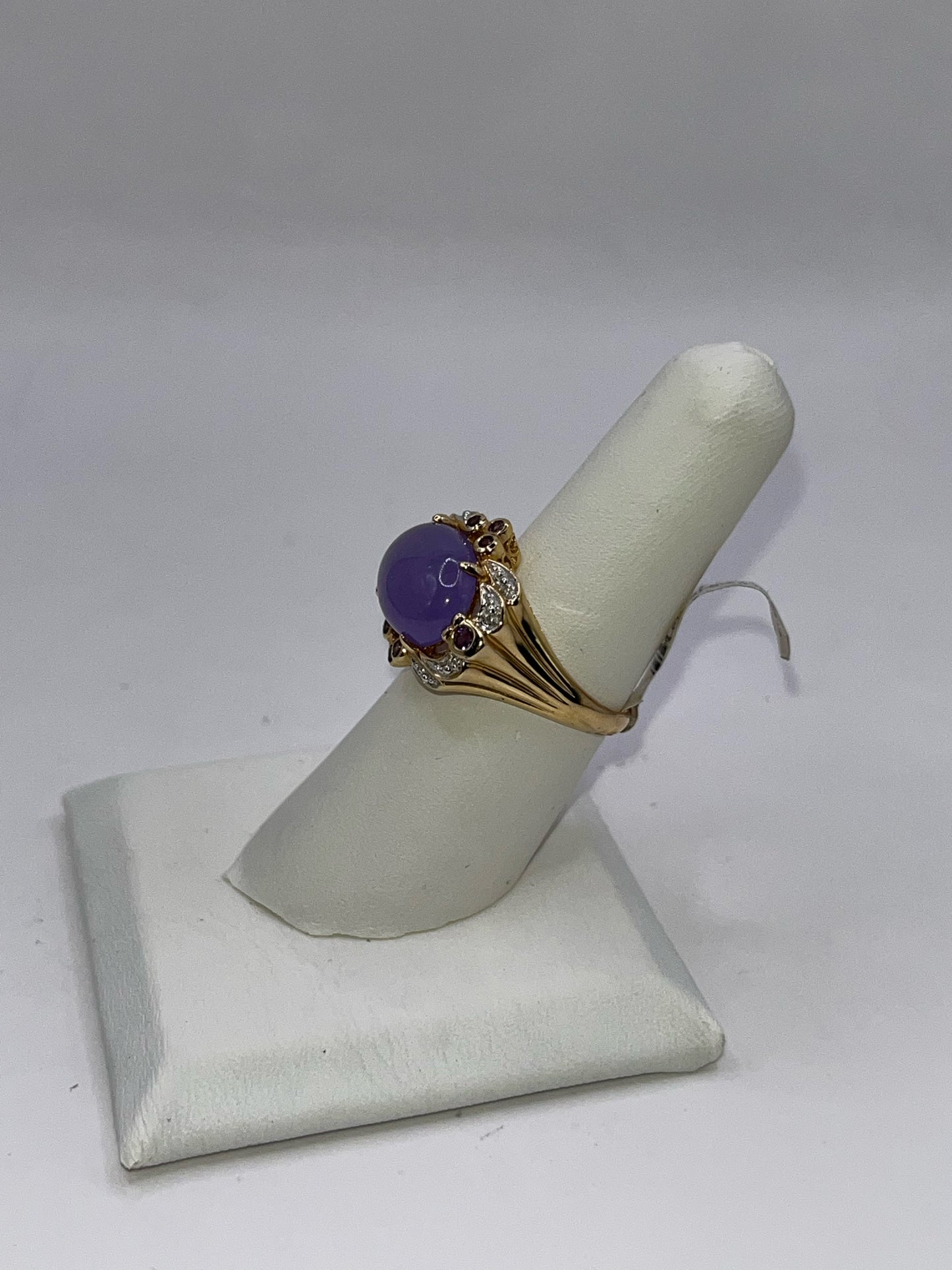 14K Yellow Gold Lavender Jade & Amethyst Ring