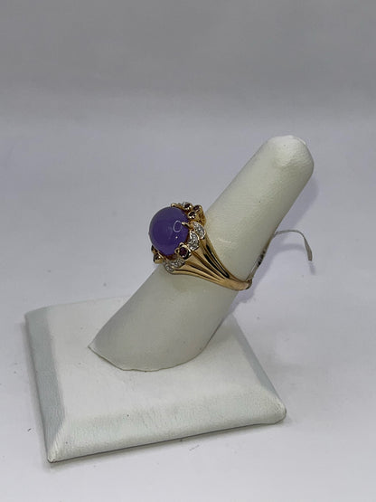 14K Yellow Gold Lavender Jade & Amethyst Ring