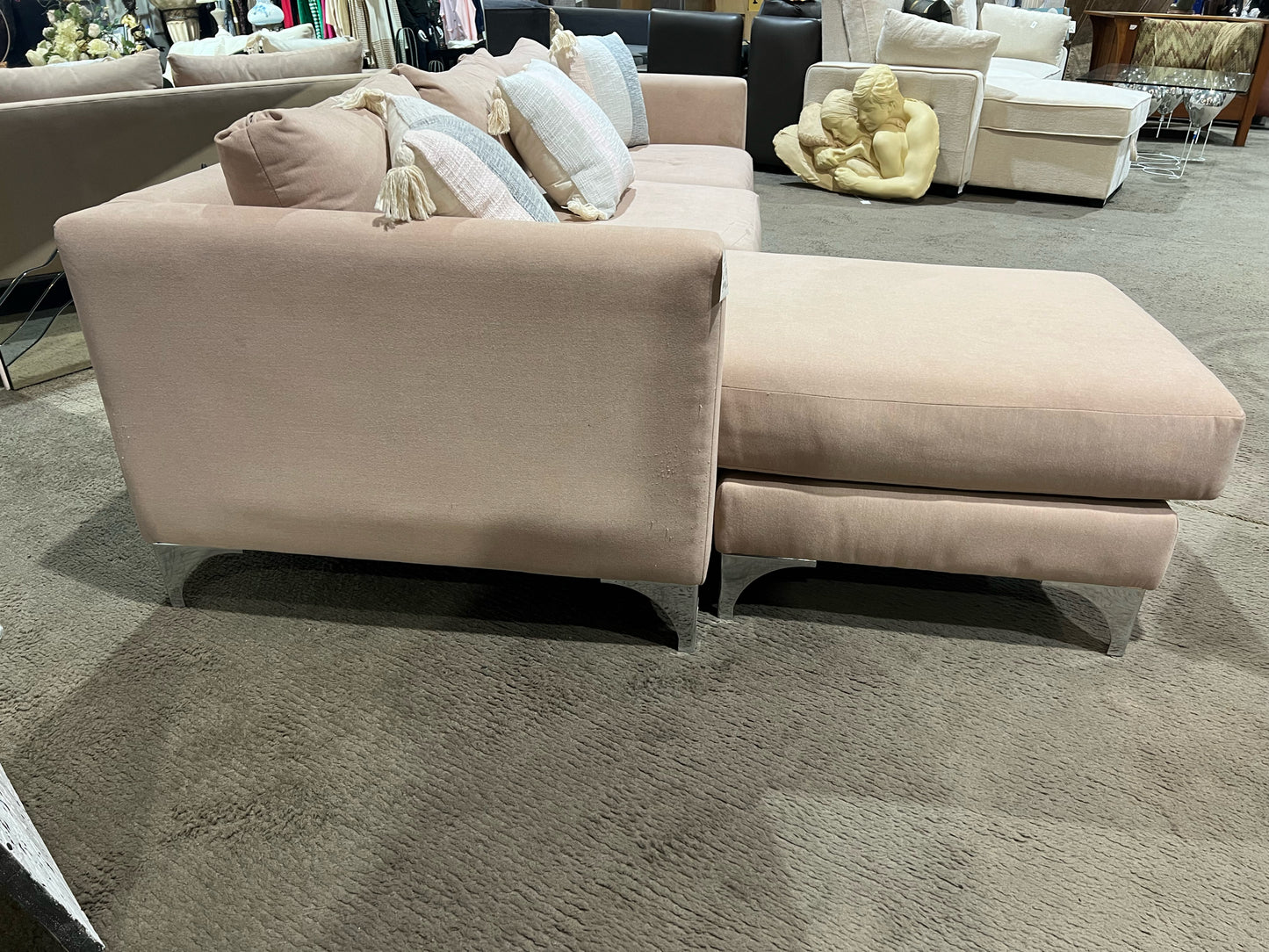 Rose Fabric & Chrome 85"' Sectional