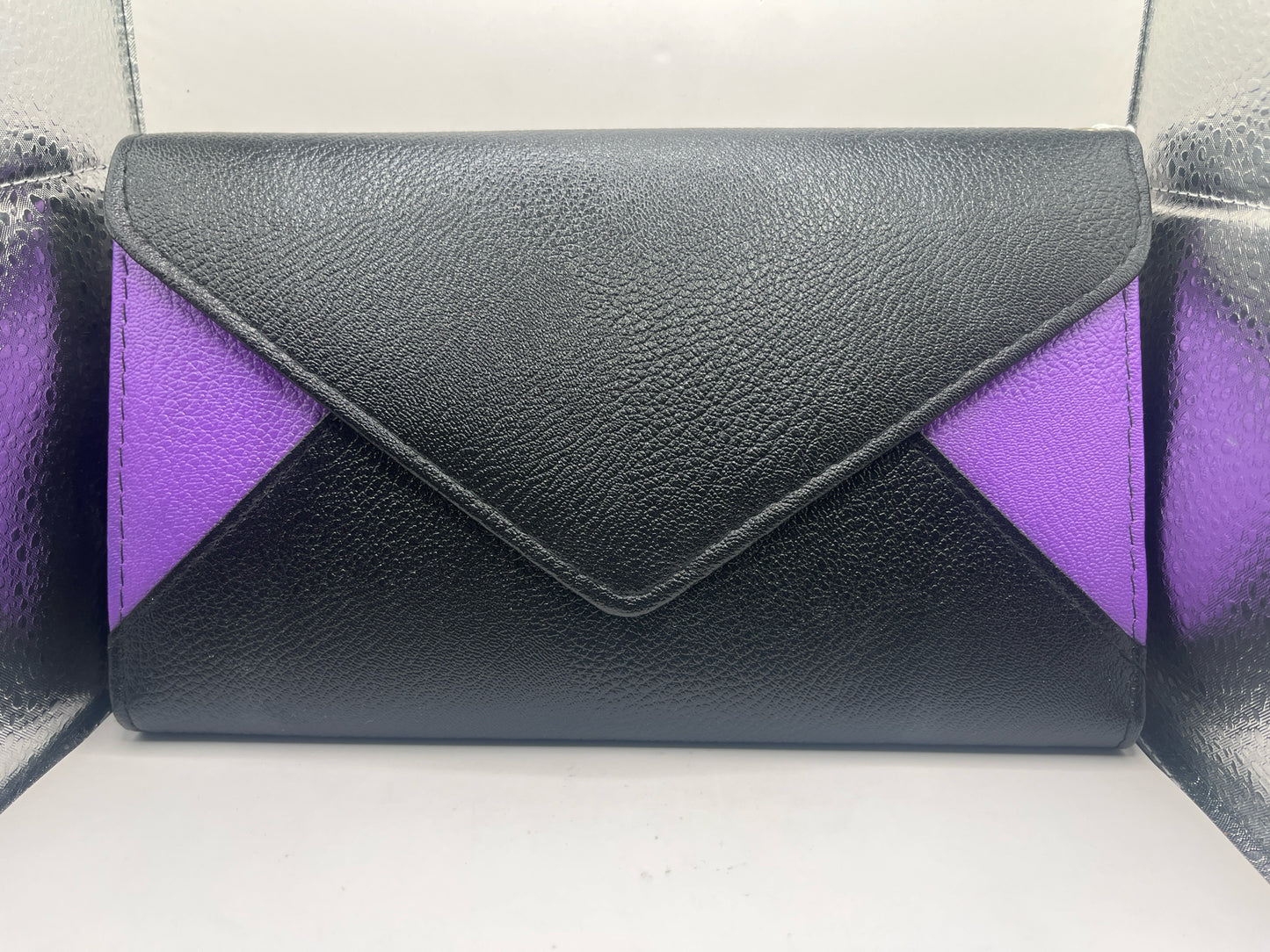 Black Envelope Clutch With Purple Accents