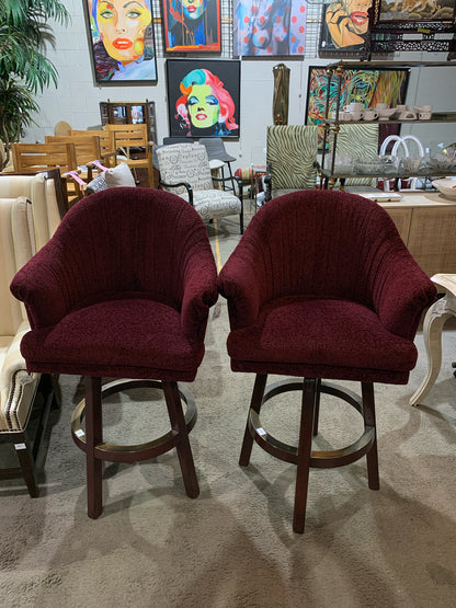 Burgundy Boucle Fabric & Wood Frame Bar Stool