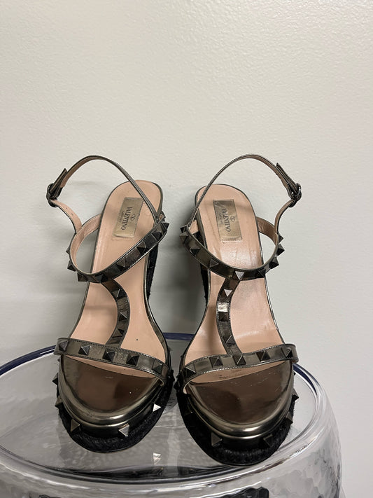 Valentino Rockstud Metallic Black Wedge Heels