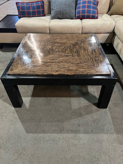 Medium Faux Bamboo Resin Top Wood Coffee Table
