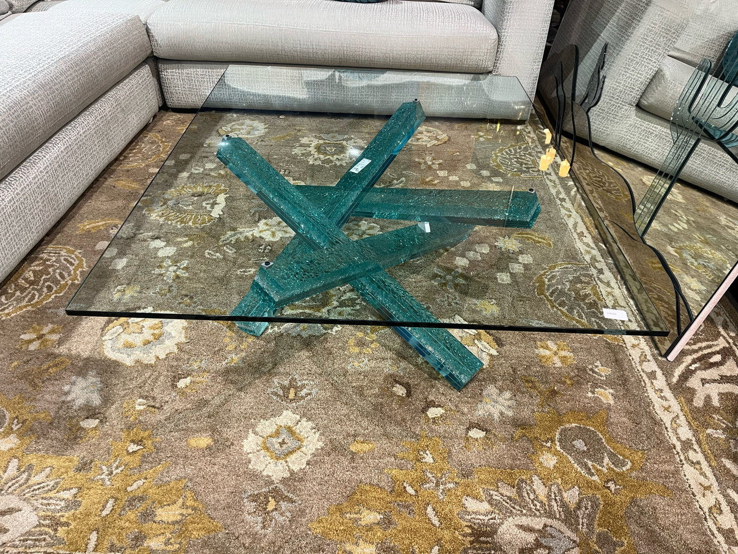 Abstract Crackled Glass "Jack Base" Coffee Table