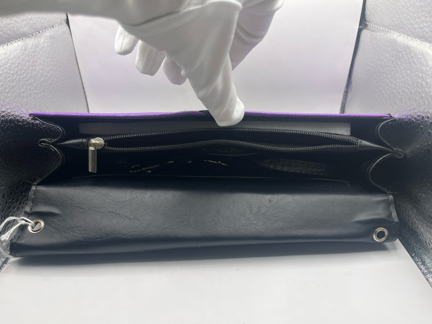 Black Envelope Clutch With Purple Accents