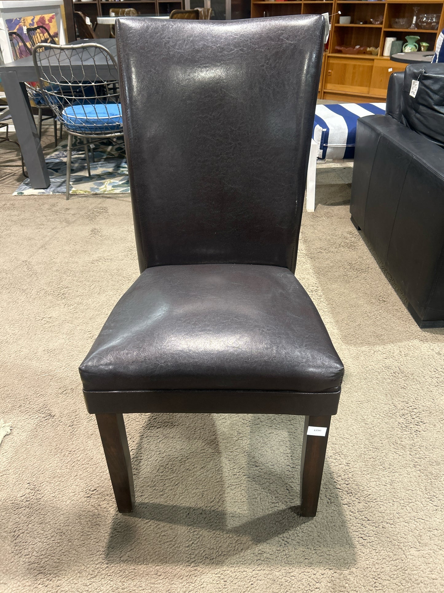 Brown Leather & Wood Frame Dining Chair