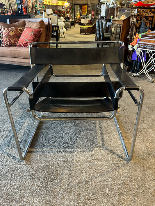 Black Leather & Chrome Frame Marcel Breuer Style Wassily Chair