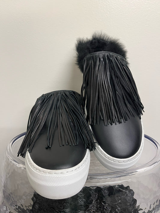 Buscemi "Sabot Fringe" Black Leather Sneakers