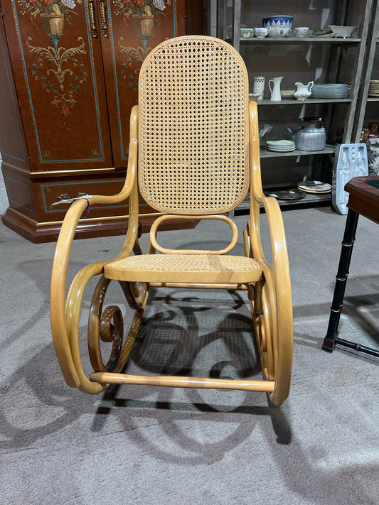 1980's Thonet Bentwood  Cane Rattan Rocking Chair