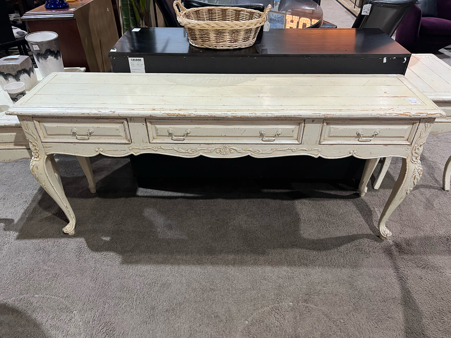Cream Rustic 3 Drawer Wood Entry Table