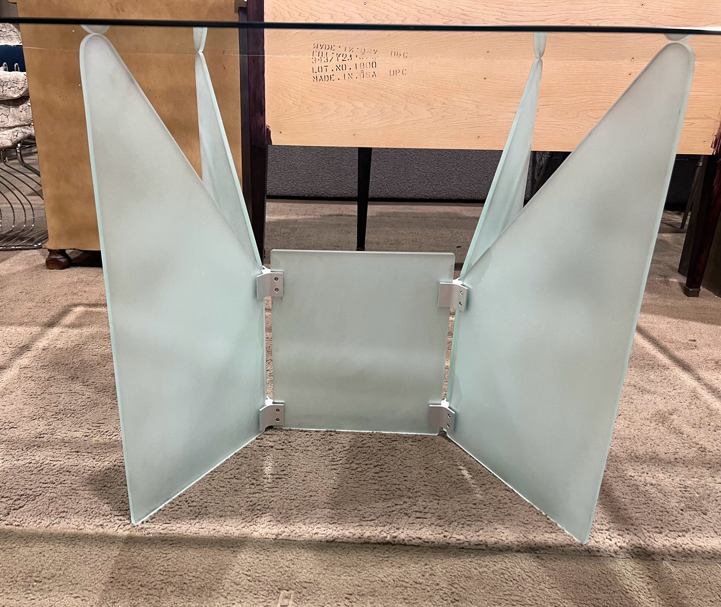 Contemporary Glass Top & Frosted Glass Base Dining Table