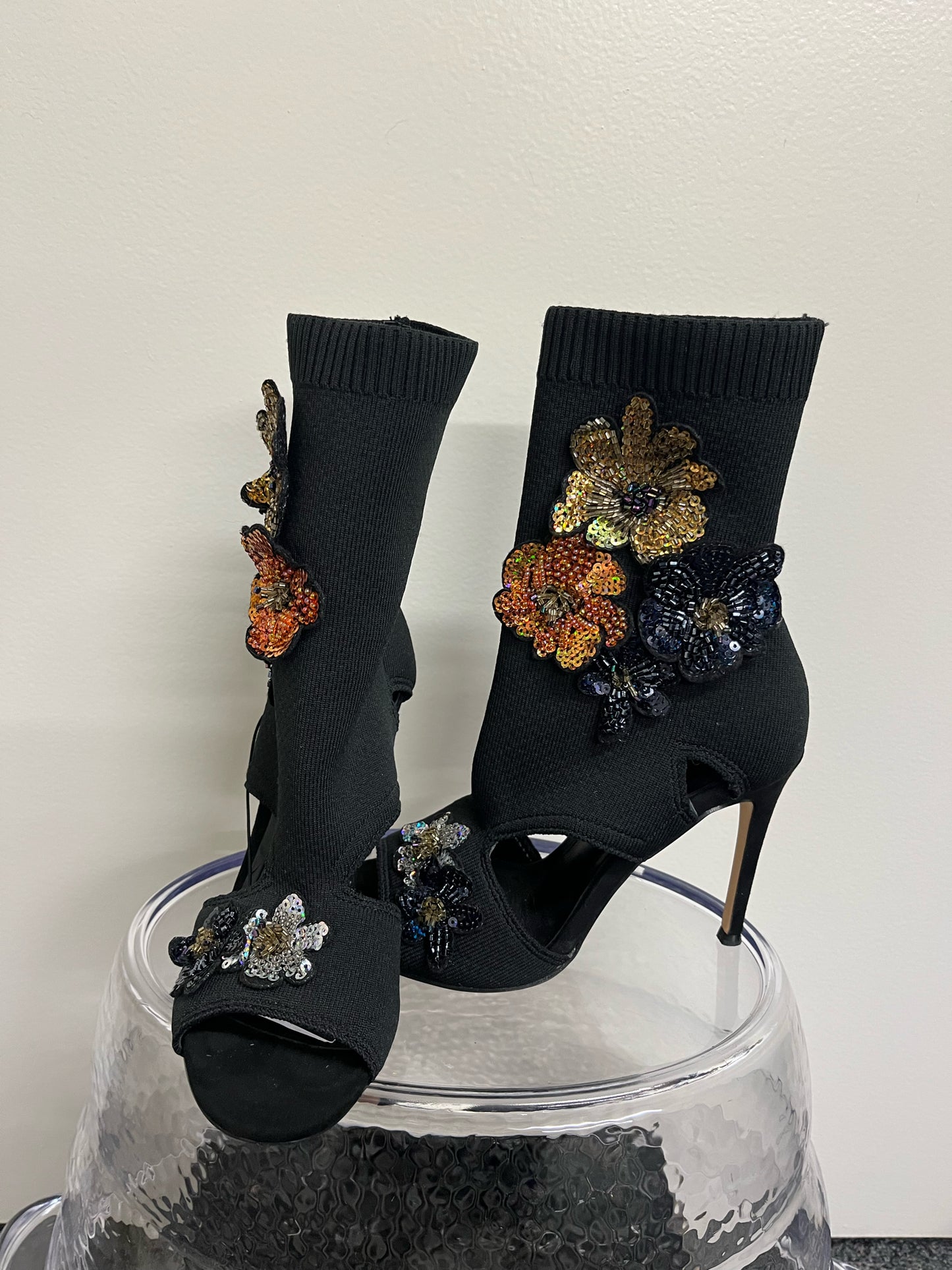 Zara Black Heels With Floral Embellishment