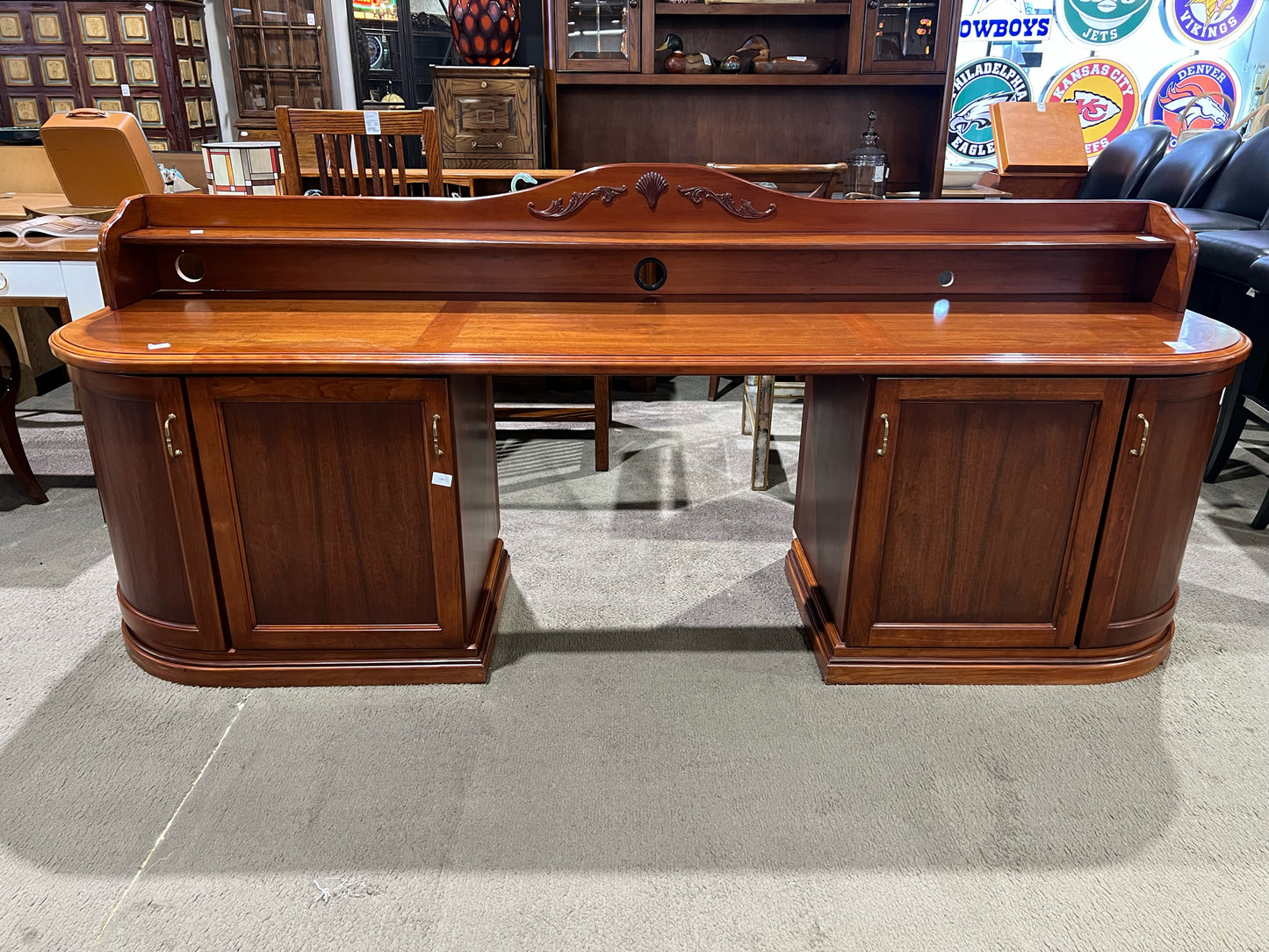 100" Wide 4 Door Medium Wood  Curved Front Buffet