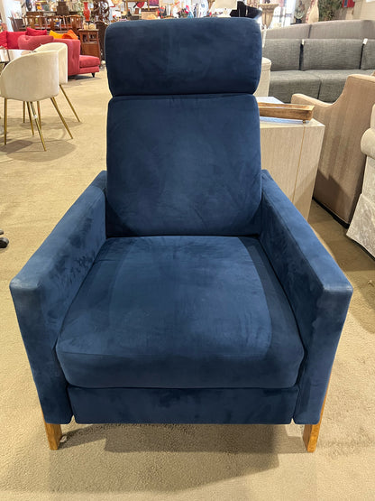 Albany Industries Blue Fabric & Wood Trim MCM "Adele" Recliner
