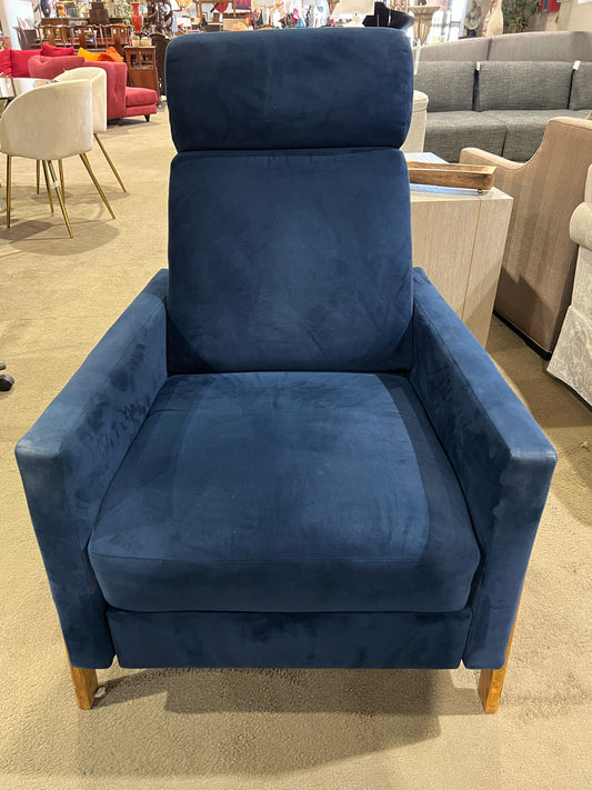Albany Industries Blue Fabric & Wood Trim MCM "Adele" Recliner