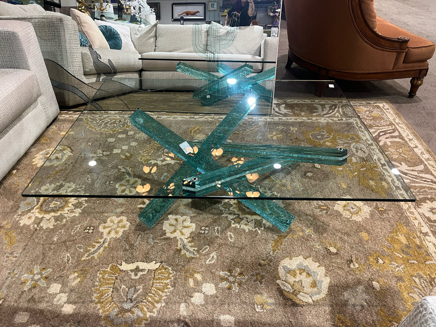 Abstract Crackled Glass "Jack Base" Coffee Table