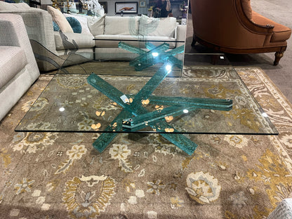 Abstract Crackled Glass "Jack Base" Coffee Table