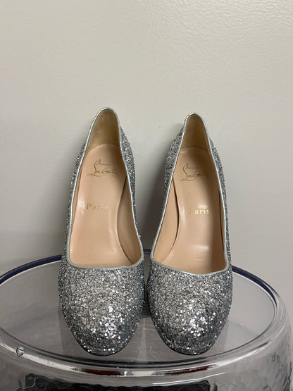 Christian Louboutin Silver Glitter Accent Heels