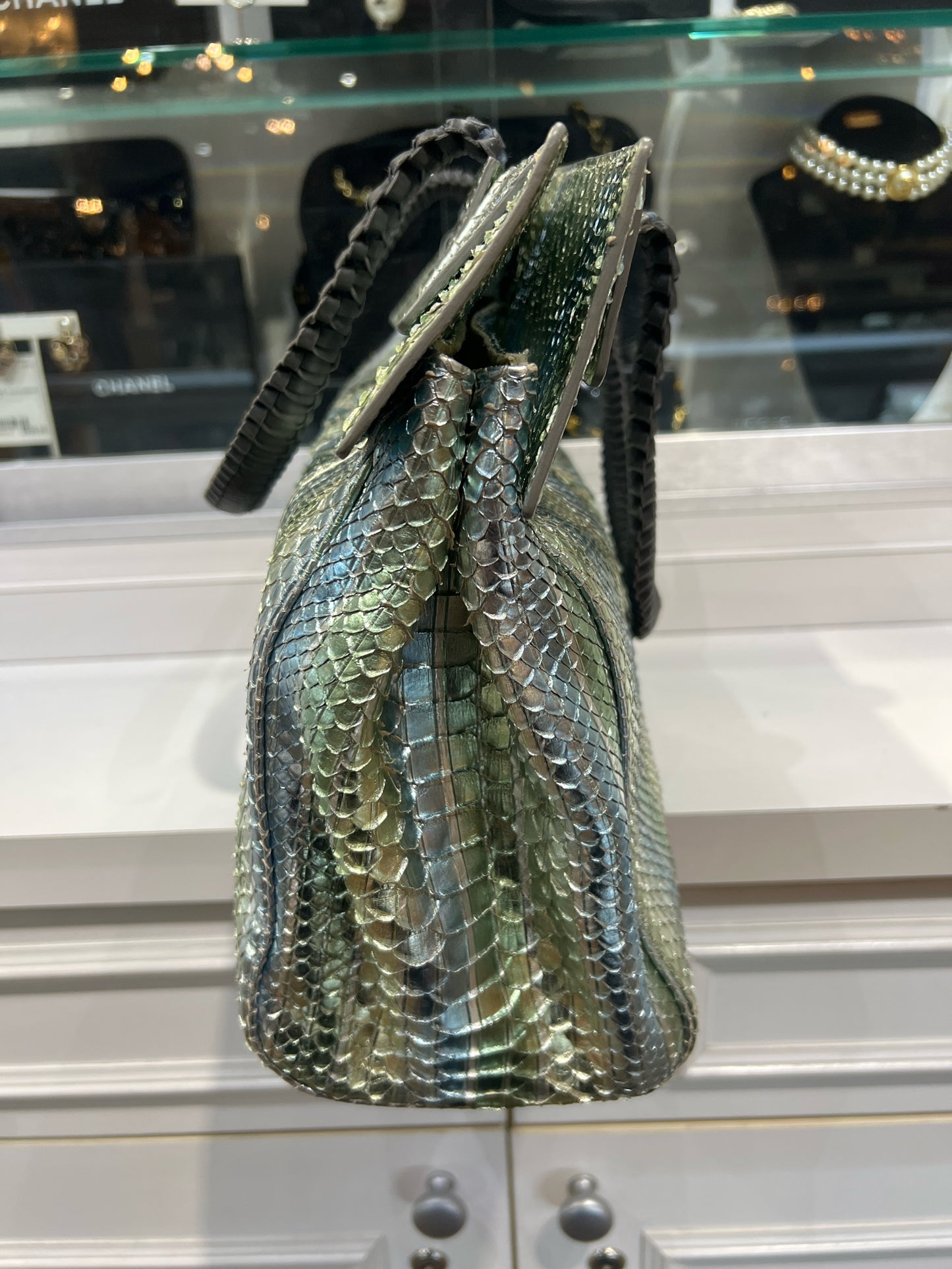 Nada Sawaya Metallic Striped Python Tote