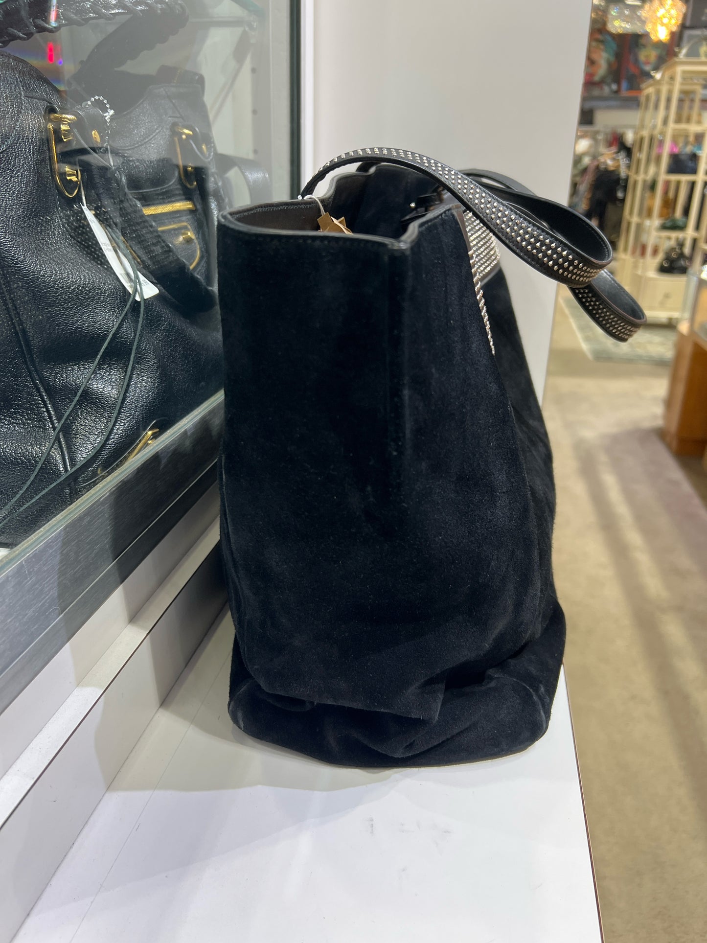 Saint Laurent Silver Studded Black Suede Tote