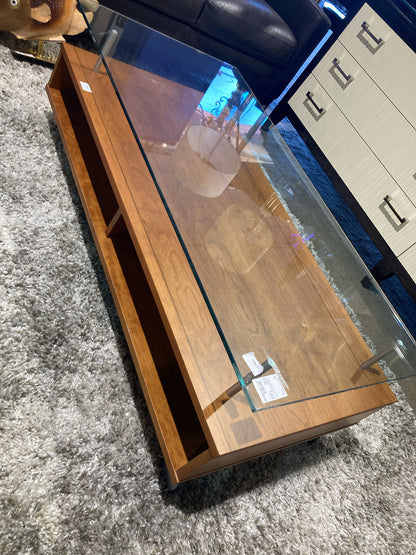 Danish Style Cherry & Glass Top Rolling Two Tier