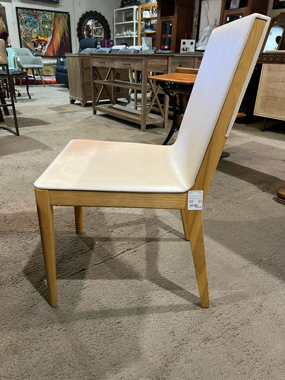 White Leather & Wood Frame Dining Chair