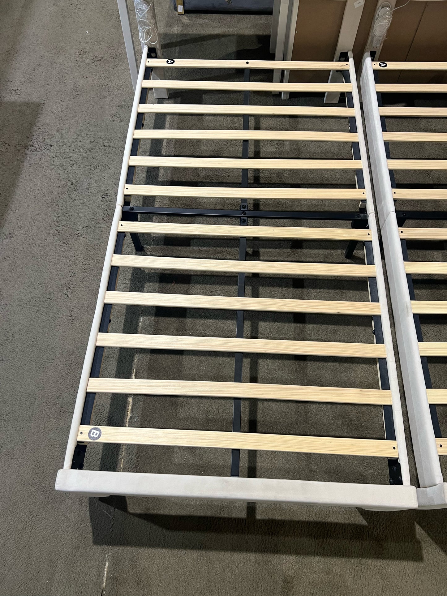 White Velvet Twin Size Shell Back Headboard Bed