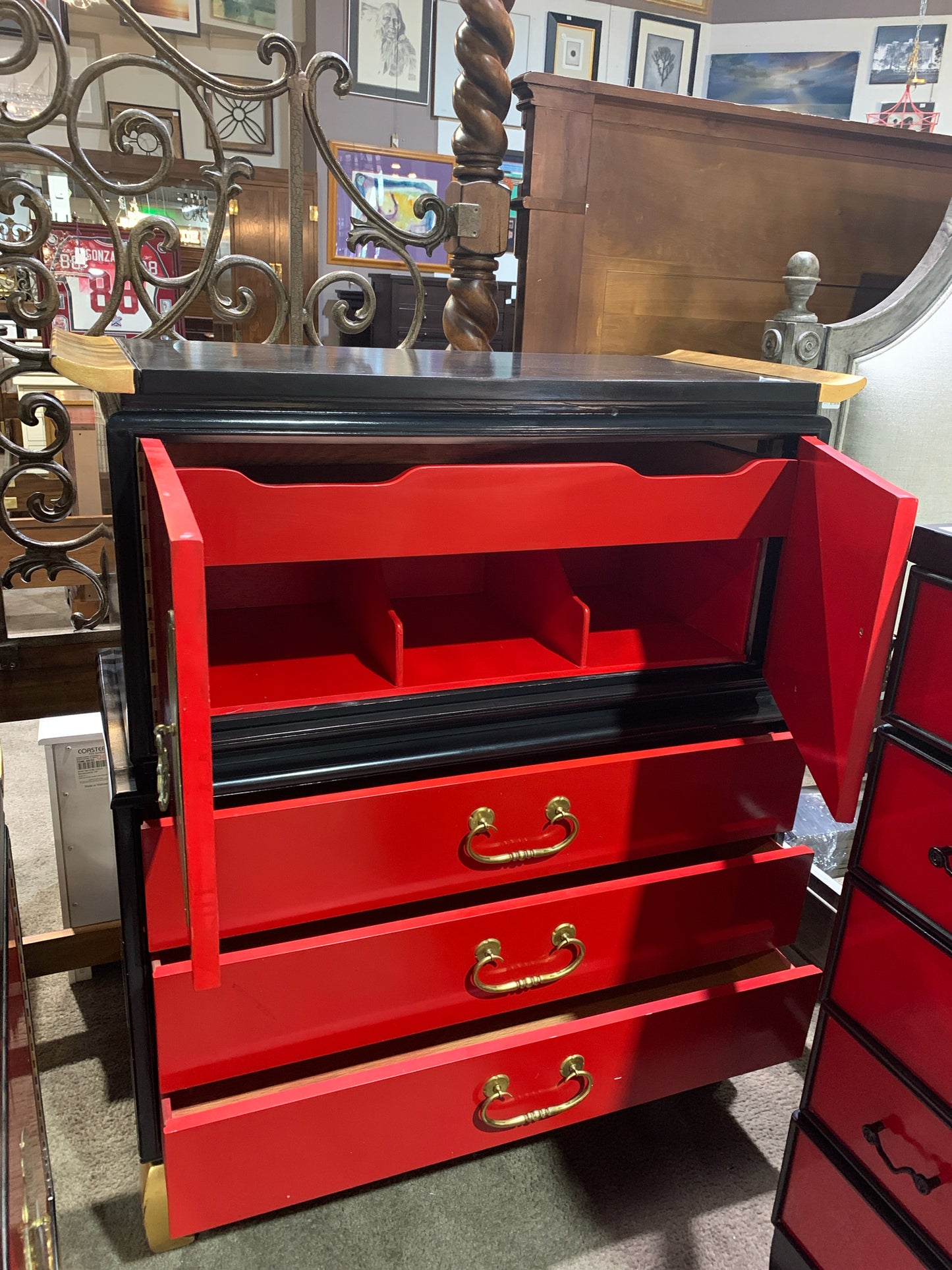 Kent Coffey Red & Black Asian Chest of Drawers