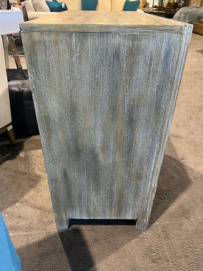 Pottery Barn Gray Farmhouse 2 Door Wood & Mirror Cabinet