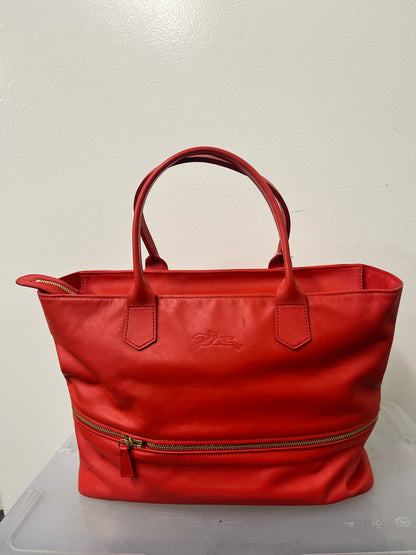 Longchamp Red Leather Extendable Tote